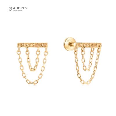 China Audrey Fine Jewelry Diamond Chain Studs Earring 14K Gold Piercing Hypoallergenic Jewelry Tragus Earring for sale