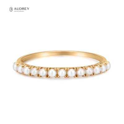 China Prevent Allergies Audrey Fine Jewelry Fresh Water Pearl Ring Beautifully Designed 14K Solid Gold Ring Fast Shipments Jewelry Women for sale