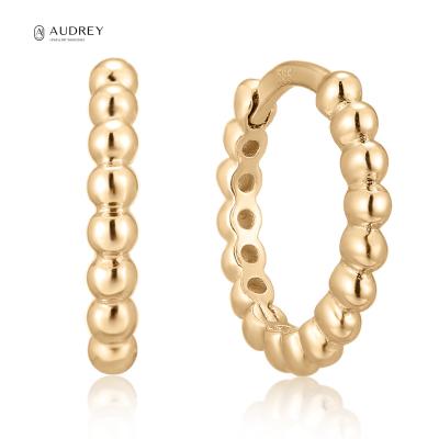 China GLOBE 14K Environmental Friendly Gold Jewelery Audrey Round Ball Solid Gold Fine Jewelry Huggies Earring for sale