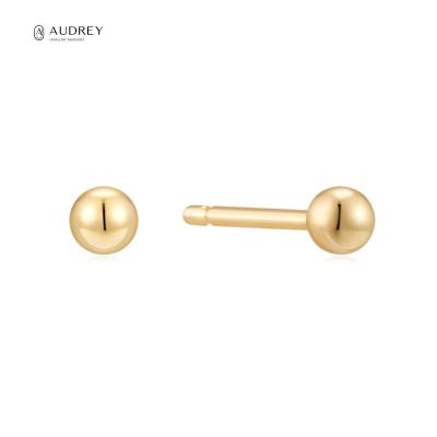 China Audrey Vendors Arete Jewelry 14K Gold Earring Studs Solid Gold Minimalist Round Ball Environmental Friendly Minimalist Audrey Vendors Arete For Women for sale