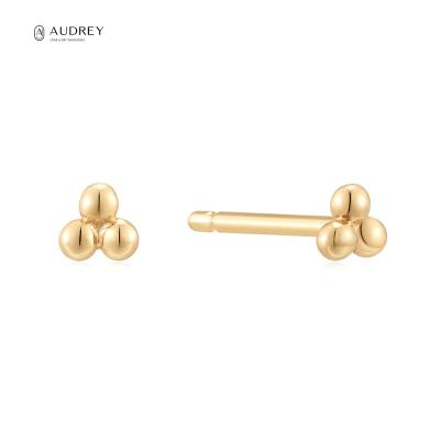 China Audrey Wholesaler Dropship Simple Fashion Tribles Round Pearl Orbit Nickel Free Lead Free 14K Solid Gold Studs Fine Jewelry Earring For Women for sale