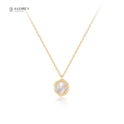 China Audrey Jewelry 9K 10K 18K Moonstone Diamond Solid Gold 14K Tasty Raw Lead Free Nickel Free Fine Necklace for sale