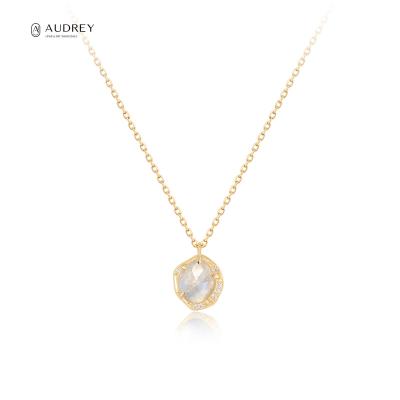 China Audrey Jewelry 9K 10K 18K Moonstone Diamond Solid Gold 14K Tasty Raw Lead Free Nickel Free Fine Necklace for sale