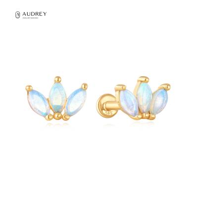 China Audrey Cartilage Septum Helix Tragus Nickel Free Pierced Jewelry 14K Opal Earring Studs Horse Eye Solid Gold Piercing Jewelry for sale