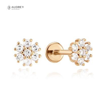 China Piercing Studs Topaz Earrings Piercing Jewelery White Audrey Pierc Stone Tiny Stud 14K 18K Gold Solid Flower Ear Shape Pure TRENDY for sale