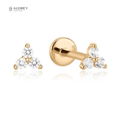 China Trendy Audrey Solid 14K Gold Body Jewelry Lead Nickel Free Stud Pierced Earring White 14K Gold Topaz Stone Aretes De Piedra Body Piercing for sale