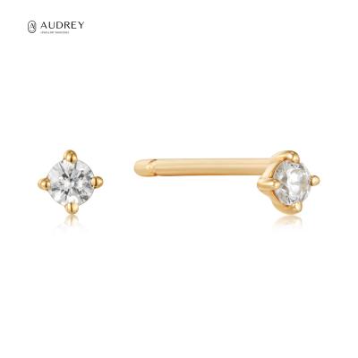 China Audrey Jewelery Wholesaler Environmental Friendly Real Diamond Studs Solid Gold Jewelri 14K Gold Tasty Stackable Earring For Women for sale