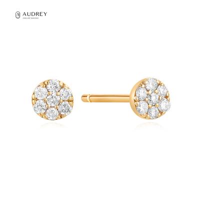 China Anti-allergy Audrey Luxury Round Diamond 14K Solid Gold Fine Jewelry Earring Studs For Women for sale