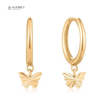 China Audrey Jewelery Wholesaler Butterfly Earring 14K Environmentally Friendly Solid Gold Fine Jewelry Huggies Earring for sale