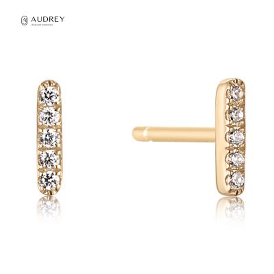 China Anti Tarnish Audrey Fine Jewelry Earring Women 14K Solid Gold Stud Bar Diamond Earring for sale