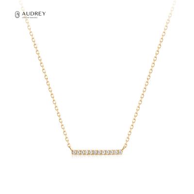 China Simple Audrey Minimalist Jewelery Engraved 14K Solid Gold Lead Free Nickel Free Diamond Bar Necklace for sale