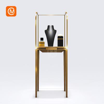 China Luxury High End Luxury Curved Glass Stainless Steel Jewelry Display Showcase for sale