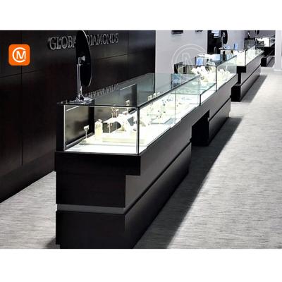 China Luxury Modern Wooden Glass Vitrine Cabinet Jewelry Display Counter Showcase For Jewelry Store for sale