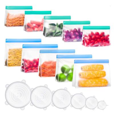 China 16 Pack Sustainable Reusable Silicon Food Storage Bags Silicone Stretch Lids Reusable Snack Sandwich Bags Eco-Friendly Leakproof for sale