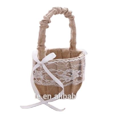 China Custom Handled Rustic Burlap or Small Hessian Bridesmaid Bag or Basket for sale