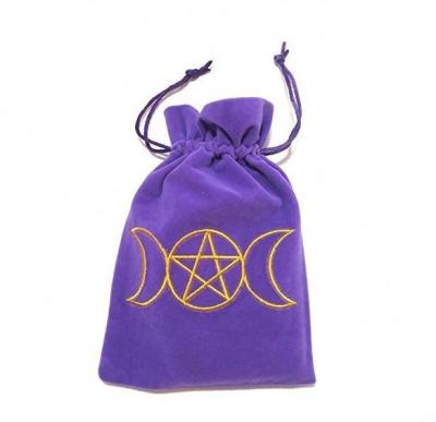 China Recyclable Triple Moon Goddess Embroidered Purple Velvet Drawstring Tarot / Oracle Card Luxury Bag for sale