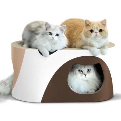 China Breathable Cat Pet Play House With Corrugated Cat House Scratch Toys Scratch Round Cat Tree Scratch Paper Scratcher Living Room Bed for sale