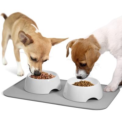 China Small Animals Double Pet Bowls Ceramic Dog Bowl Without Puddle Non-Slip Silicone Mat Pet Feeder Bowls For Feeding Dogs Cats for sale