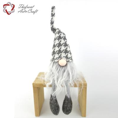 China Sewing Gnome Sitting Houndstooth Christmas Decoration Gray Edge Christmas Beard Fabric Sewing Gnome for sale