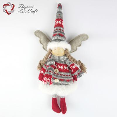 China Handmade Red Woolen Hat Angel Christmas Ornaments Christmas Decoration Cloth Hanging Doll With Wing for sale