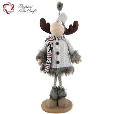 China Gray Christmas Decoration Snowflake Scarf Lovely Felt Christmas Decoration Plush Standing Reindeer for sale