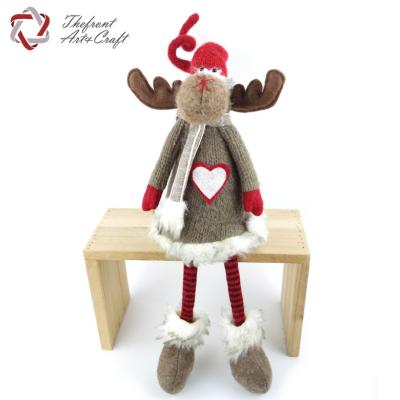 China Hot Christmas Decoration China Products Flocking Fabric Shelf Dolls Nordic Sitting Christmas Moose With Knitted Hat for sale