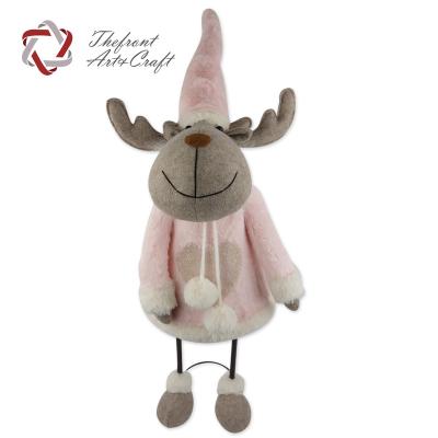 China Christmas Decoration New Design Handmade Pink Hat Christmas Craft Gift Ornaments Sitting Toy Elk Deer for sale