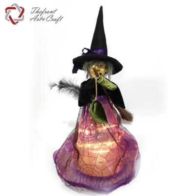 China Hot Choice Halloween Decoration Item Handmade Materials Doll Custom Cloth Witch With Light for sale