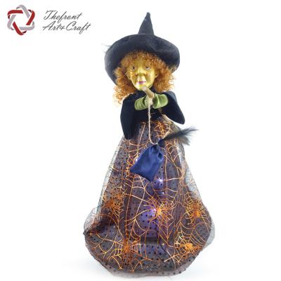 China Hot China Products Halloween Decoration Design Delicate Cloth Witch Standing Dolls With Light for sale