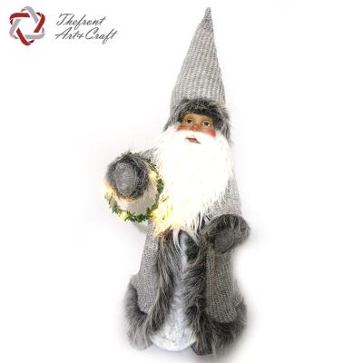 China Christmas Handmade Craft Snowman Table Gnomes LED Gray Swedish Figure Decoration With Woolen Hat for sale