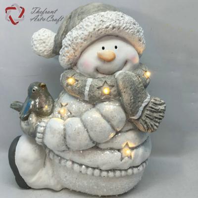 China Exquisite Led Light Craft Christmas Snowman Craft Table Decoration Christmas Snowman With Bird for sale