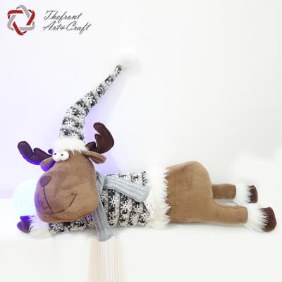 China Christmas decoration Customize size gray snowflake hat laying cartoon extendable fabric reindeer Christmas with led for sale