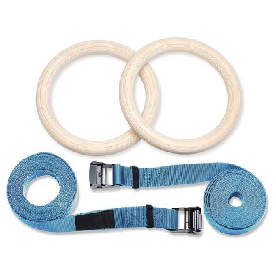 China Fitnss GymTraning Colorful Wooden 250KGS Weight Capacity Adjustable Straps Gymnastic Rings For Core Strength Exercises for sale