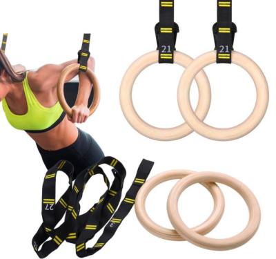 China Universal Fitness Exercising High Quality Wooden Gymnastic Rings With Quick Numbered Adjustable Straps for sale