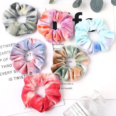 China Fashionable Amazon Women's Velvet Hair Scrunchies Elastic Hair Band New Tie Dye Elastic Hair Ties Girls Ponytail Holder Hair Accessories for sale