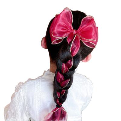 China Newest Cute Children's Hair Clip Korean Girls Bow Ribbon Hair Clip Cute Long Princess Hair Accessories for sale