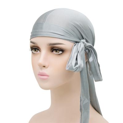 China Hot Sale Satin Skin Friendly Amazon Turban Bandana Long Tail Pirate Hat Silky Elastic Hip-hop Durags for sale