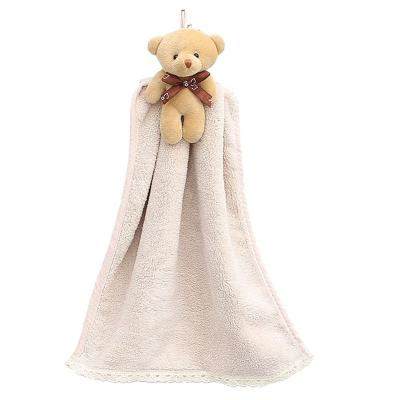 China 100% Skin-Friendly Microfiber Bear Hand Towel Hypoallergenic Super Adorable Soft No Shed Hand Drying Towel for sale