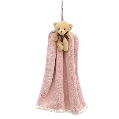 China Newest Cartoon Bear Accessories QUICK DRY Fluffy Hand Towel Coral Fleece Hand Drying Towels Ultra-absorbent for sale