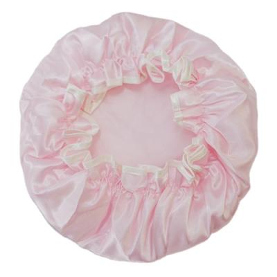 China Sustainable Double Layers Satin+PEVA Bath Cap No Smell Comfortable Shower Cap Waterproof For Girls Women for sale