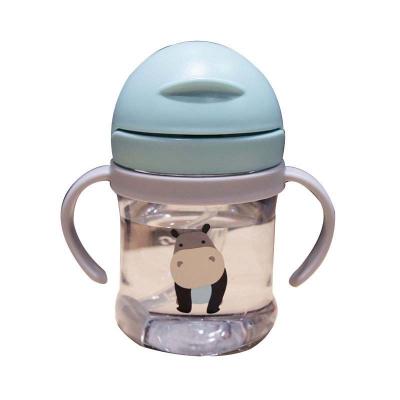 China Portable Drop-proof Straw Water Bottle Cup With Viable Children Cartoon Plastic Baby Scale And Leak-Proof Cute Water Cup With Handle for sale