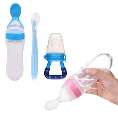 China BPA Free Baby Squeeze Feeding Spoon Baby Food Fruit Nipple Baby Gift Feeding Set for sale