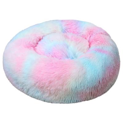 China Sustainable High-resilience PP Cotton Filled Washable Ultra Soft Anti Worry Donut Plush Calming Pet Bed For Dog Cat for sale