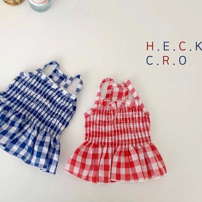 China Cute Princess Dress Female Dog Plaid Dog Skirt Summer Pet Dress Teddy Fashion Breathable Biped Puppy Clothes Viable Clothes for sale