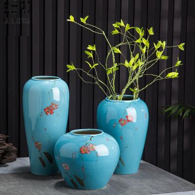 China Bulk Vases Contemporary Bohemian Blue Wedding Decor Glazed Artificial Flowers And Vases Designs Large Ceramic Vase Home Accessories for sale