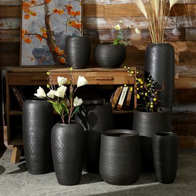 China Cylinder Vases Large Metal Flower Vase Centerpiece Body Home Decor Contemporary Ceramic Black Home Accessories for sale