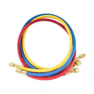 China 800 Psi Refrigerant Charging Hose 3 Color Fluoride Air Conditioner Pipe New Condition R12 R134 R410 R32 Valve for sale