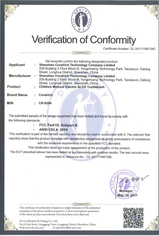 FCC - Shenzhen Coralrich Technology Company Limited