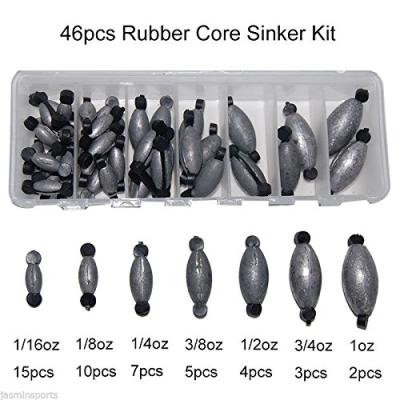 China Fishing Tools 46pcs /box Lead Sinker Rig Carp Fishing Rubber Core Casting Lead Weigh Sinkers Set With Box for sale