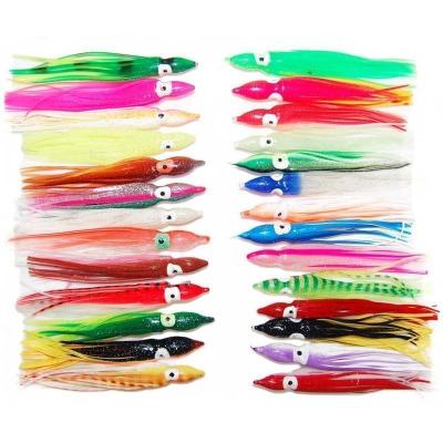 China 50pcs/bag 8cm High Quality Environmental Friendly Octopus Squid Skirt Lures Soft Fishing Lures Plastic Groundbaits Hoochies for sale